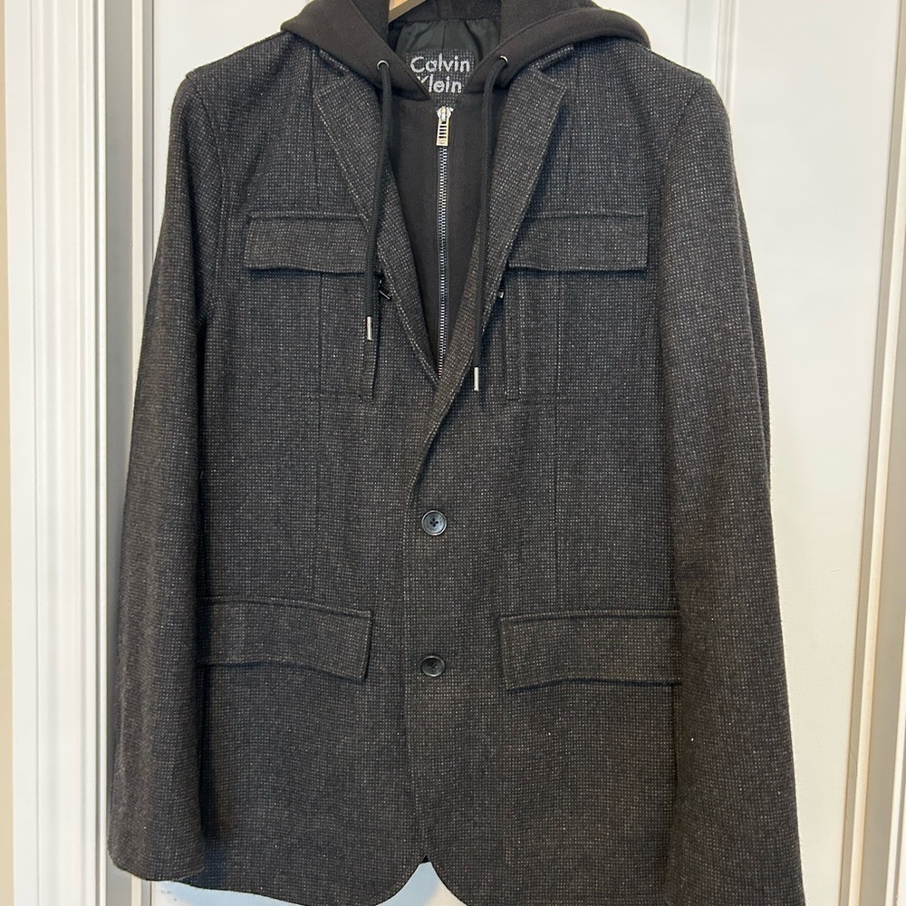 Calvin Klein Men’s Blazer Jacket w/ Zip Hoodie Insert – Size M – Charcoal Knit